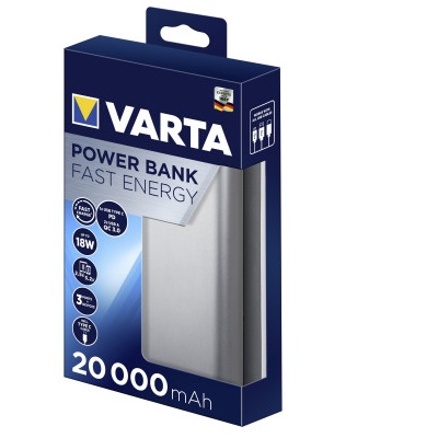 57983 Powerbank Fast Energy 20000mAh + USB charging cable silver VARTA 